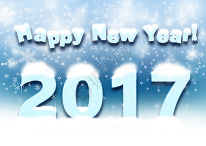 2017年世界新年星星假期海报标题白色庆典蓝色雪花插图背景图片