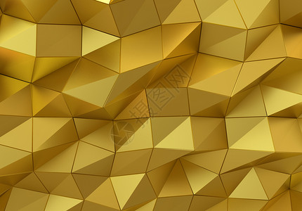 黄色几何三角形抽象的黄金表面 未来派背景科学金属3d技术阴影顶点渲染墙纸宏观多边形背景