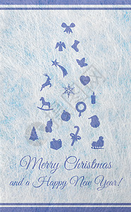 抽象圣诞树与各种圣诞车贺卡挫败卡片电影灰色白色织物蓝色闪光图案背景图片