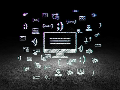 电脑软件图标软软件概念 在黑房中监视器网络涂鸦辉光草图中风划痕贮存数据库中心数据背景