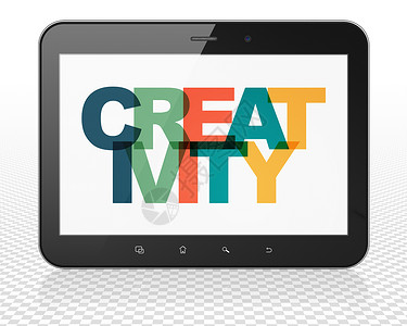 奇葩创意艺术字广告概念 显示有创意的平板 Pc 计算机背景