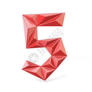 粗糙的形状红色现代三角字体数字 FIVE 5 3数学多边形棱镜几何学插图测量失真反射背景