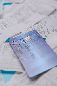 （POS收单）购买收据信用卡的结关收单宏观账单塑料信用打印店铺平衡价格银行业蓝色背景