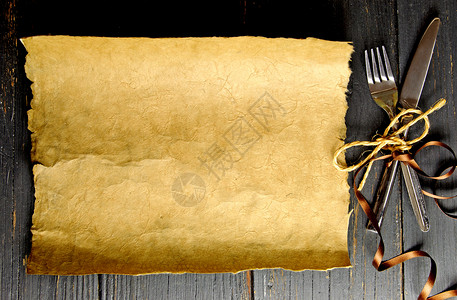 圣诞节菜单背景背景餐厅盘子木头刀具服务标签感恩环境丝带空白背景图片