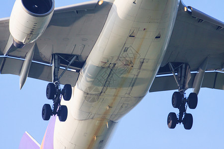 客机喷气式飞机显示驾驶的底部近视高清图片