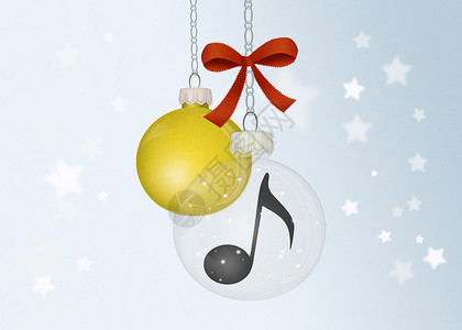 圣诞舞会的音乐音符水晶礼物音乐会松树明信片展示笔记庆典插图背景图片