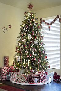 美丽的圣诞树鞠躬欢呼包装纸圣诞季节旅行快乐孩子们礼物家庭背景图片