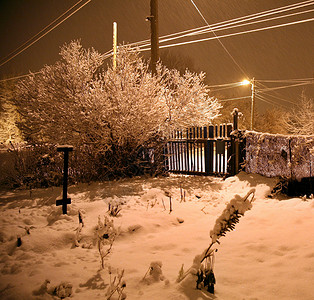 冬天飞雪晚上在乡下大雪降 飞雪沉降房子季节场景公园别墅降雪村庄桦木天气背景