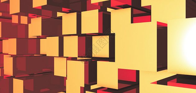 红色几何形状多维数据集背景的抽象图像 渲染背景插图艺术盒子组织金属正方形立方体建造火山长方形背景
