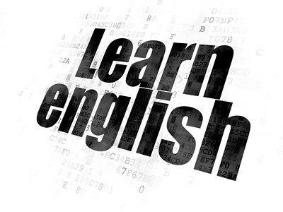 英语海报教育概念 在数字背景上学习英语考试课程教学像素化成功监视器知识电脑网络培训师背景
