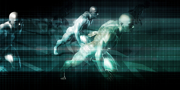 在技术背景下奔跑的男人科学劳动力跑步机器人背景图片