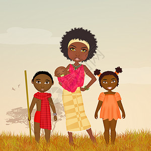 非洲家庭黑人母亲 母亲和子女背景