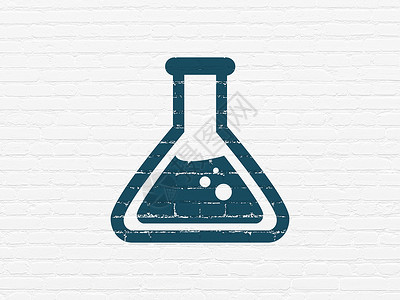 发现图标背景墙上的科学概念烧瓶测量药店蓝色烧杯物理实验室建筑教育化学品技术背景