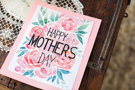 母亲节快乐卡视图花朵庆典投标假期高架卡片水平展示粉色背景图片