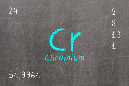 孤立的黑板与元素周期表 Chromiu化合物金属教育重量物理数字电子物质质子原子背景图片