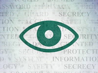 绿色的眼睛数字数据纸背景上的安全概念眼裂缝别针标签保卫财产警报眼睛政策攻击隐私背景