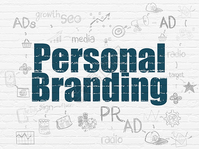品牌推广方案营销理念个人品牌在背景墙上蓝色产品广告方案社会涂鸦白色草图图表推广背景