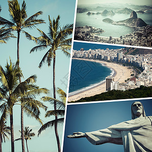 里约热内卢巴西图像拼合     旅行背景海洋海岸线假期面包拼贴画拉丁团体旅游地标城市背景