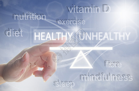 健康生活方式平衡概念身体手指技术工作质量跷跷板饮食生活压力背景图片