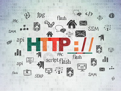 网页设计图标Web 设计概念 Http 在数字数据纸背景上网站代码服务器引擎托管绘画文本灰色草图编程背景
