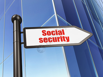 社会保障素材隐私概念标志建筑背景上的社会保障招牌攻击政策街道3d蓝色数据安全渲染办公室背景