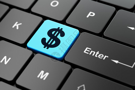 蓝色的金钱符号计算机键盘背景上的金钱概念美元宝藏交换账单信用按钮财富资金贷款库存储蓄背景