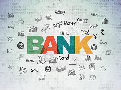 银行图标数字数据纸背景上的银行概念银行宝藏草图投资交换市场信用现金财富电子商务金融背景