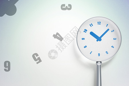 数字背景上带光学玻璃的时间轴概念时钟展示渲染倒数时间蓝色历史3d数据日程放大镜背景图片