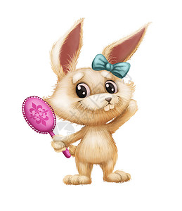粉色手绘小兔子镜像微笑中看的动物装饰漫画背景