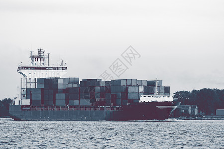 装水的容器全装集装箱船舶贸易港口甲板货运国际血管导航蓝色商业调子背景