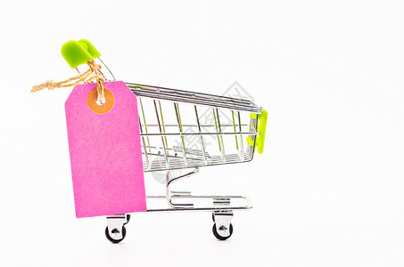 超级大放价粉红色纸价标签和购物车营销大车粉色销售存储价格广告零售商业金属背景