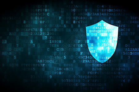 防弹盾牌数字背景上的隐私概念盾牌屏幕裂缝绿色犯罪网络保卫像素化数据财产技术背景