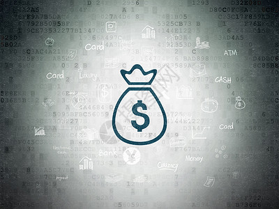 皇冠代码素材数字数据纸背景上的金钱概念钱袋代码信用绘画价格蓝色银行储蓄库存现金账单背景