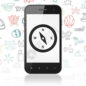 电话指南针旅行概念 显示指南针的智能手机背景