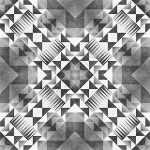 灰色几何形状单色部落无缝模式 阿兹特克风格抽象几何艺术印刷品包装插图装饰打印平铺菱形三角形墙纸条纹白色背景