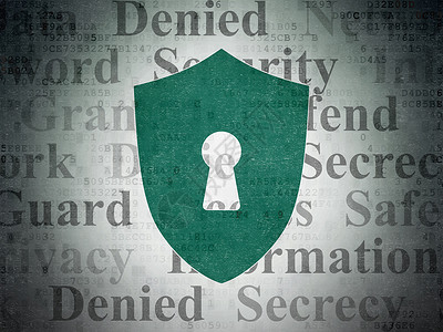 绿色盾牌标签数字数据纸背景上带锁孔的保护概念盾牌财产隐私保卫网络安全钥匙技术绘画警报标签背景