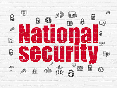 红色国家安全在背景墙上的保护概念国家安全草图绘画政策灰色攻击红色保卫别针白色建筑背景