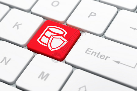 大按钮素材计算机键盘背景上带屏蔽的软件概念数据库网络隐私技术红色安全编程3d互联网电子贮存背景