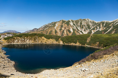 御池庭富山Tateyama山脉的池塘干草远足稻草药师丛林风景爬坡植物人行道森林背景