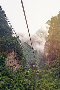天门山zhan带绕风和弯曲路的电缆车高架观光爬坡道风景自由砂岩石头悬崖国家技术背景图片