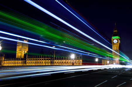 伦敦蓝光在隆登比本塔的夜光中 绿光和蓝光背景