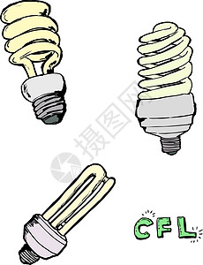 紧凑型荧光照明灯螺旋草图涂鸦灯泡插图环保剪贴手绘背景图片
