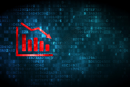 数字背景上的商业概念下降图电脑蓝色屏幕公司技术交易展示失败市场图表背景图片