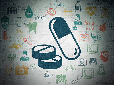 医疗图标PPT数字数据纸背景上的健康概念丸医院技术流感草图卫生绘画制药代码胶囊涂鸦背景