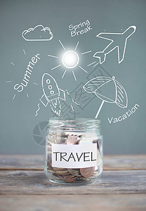 旅行旅行计划储蓄黑板太阳躺椅预算飞机假期太阳床财政世界背景图片