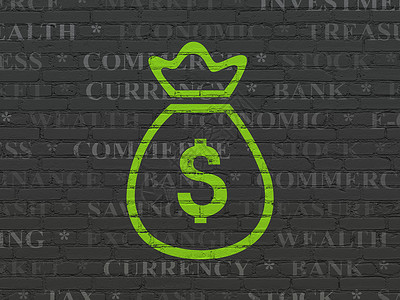 绿色的金钱袋银行业务概念 挂墙背景的金钱袋背景