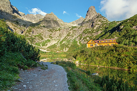 泰莱多欧洲斯洛伐克塔特拉山区Tatra山湖谷全景镜子爬坡远足岩石顶峰旅行山链环境地块石头背景