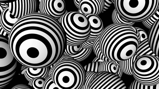 黑色几何球体与黑白球体的抽象背景环形测试跌倒物品立方体漩涡流行音乐思考医生艺术背景