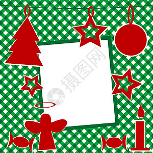 星星圆点装饰带相框的圣诞模板插图桌布蜡烛糖果星星卡片问候语庆典横幅假期背景