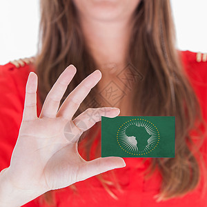 展示名片的妇女非洲联盟非盟套装卡片公司空白会议商务手指广告问候语白色背景图片